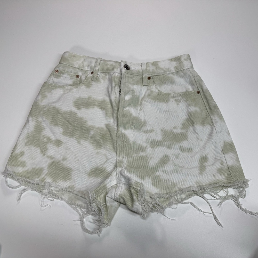 Pacsun Womens Shorts Denim Ultra High Rise Vintage Tie Dye Green Button Fly 25